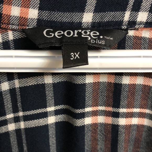 Navy and orange plaid blouse - Picture 3 of 6